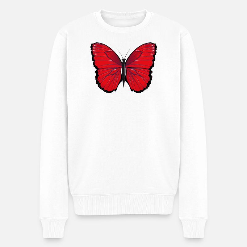 roter Schmetterling handgezeichnet und koloriert - Männer Premium Bio Pullover - Weiß