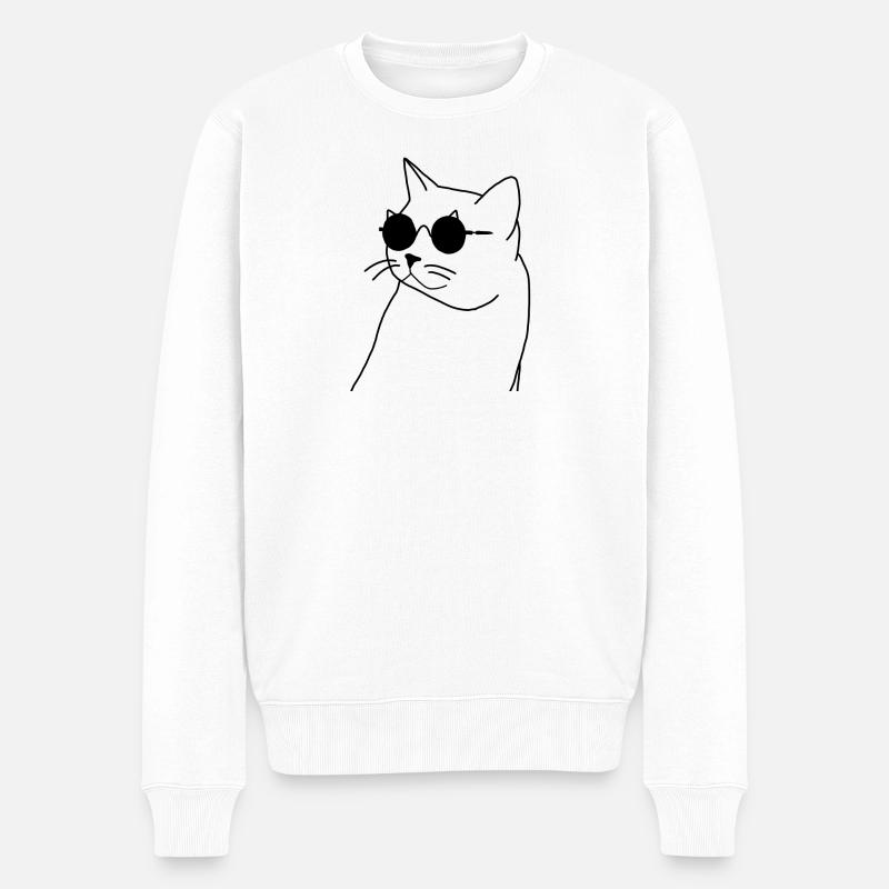 Katze mit Brille - Männer Premium Bio Pullover - Weiß