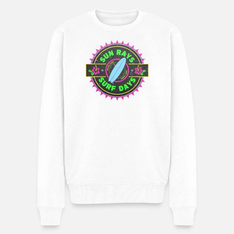 Surfen Retro Surfer Grafikdesign - Männer Premium Bio Pullover - Weiß