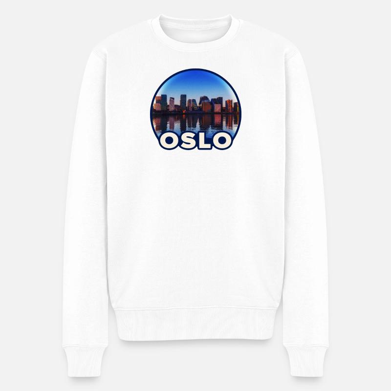 Reflet de la ligne d’horizon d’Oslo - Pull Premium bio Homme - blanc