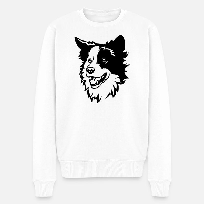 Border Collie Kopf - Männer Premium Bio Pullover - Weiß