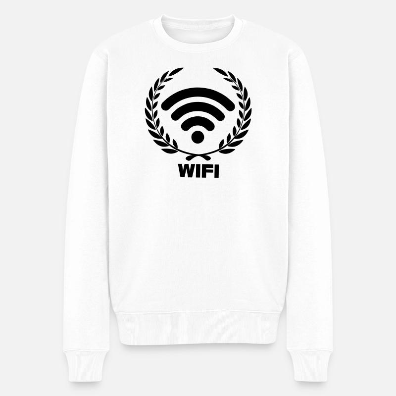 Wifi en couronne de laurier - Pull Premium bio Homme - blanc