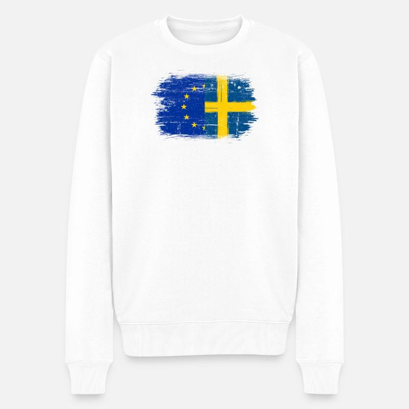 EU-Schweden Pinsel Flagge Fusion - Männer Premium Bio Pullover - Weiß