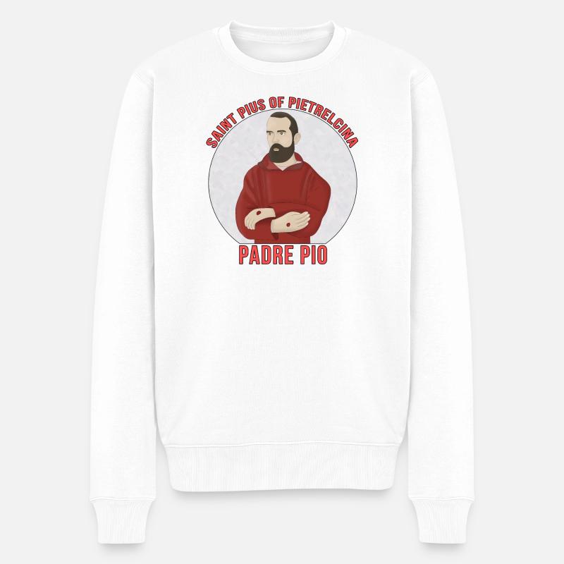 Saint Pie de Pietrelcina Padre Pio - Pull Premium bio Homme - blanc