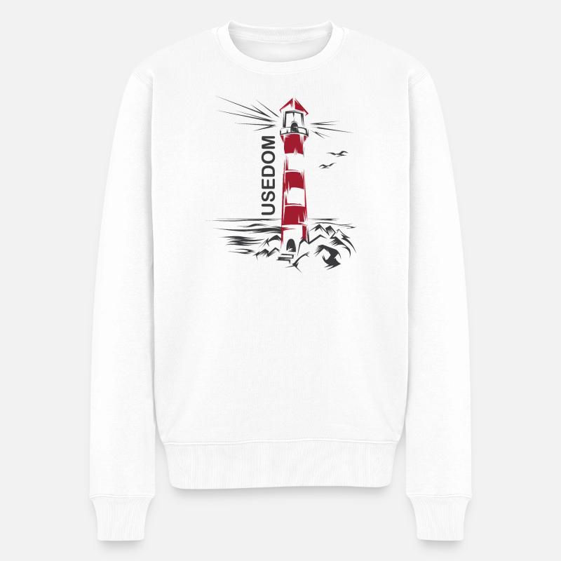 Leuchtturm See Usedom Urlaub rot weiß Meer Ostsee - Männer Premium Bio Pullover - Weiß