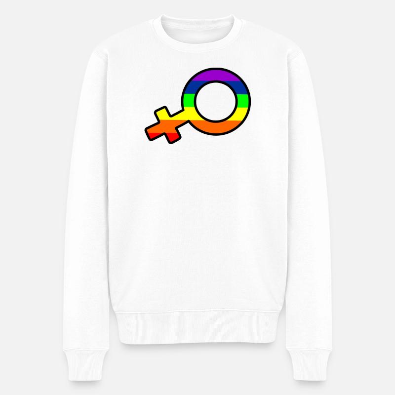 Gender Frau Logo mit Regenbogen - Männer Premium Bio Pullover - Weiß