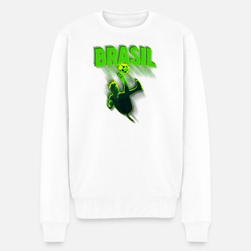 Brasil Neon Fußballkick - Männer Premium Bio Pullover - Weiß
