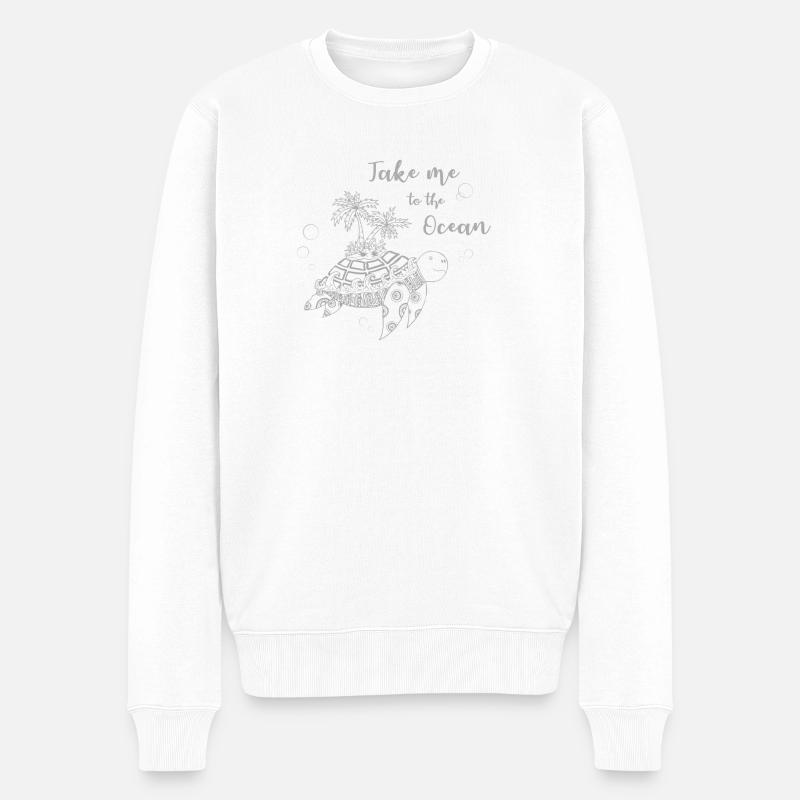 Slogan "Take me to the Ocean" - Schildkröte Insel - Männer Premium Bio Pullover - Weiß
