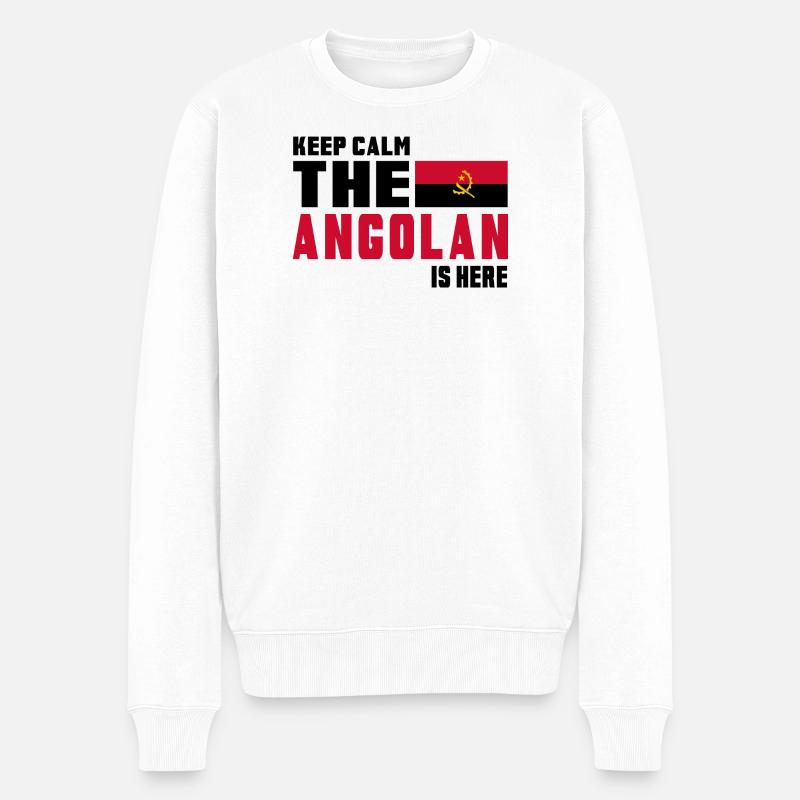 Keep Calm Angola Flaggen Design - Männer Premium Bio Pullover - Weiß