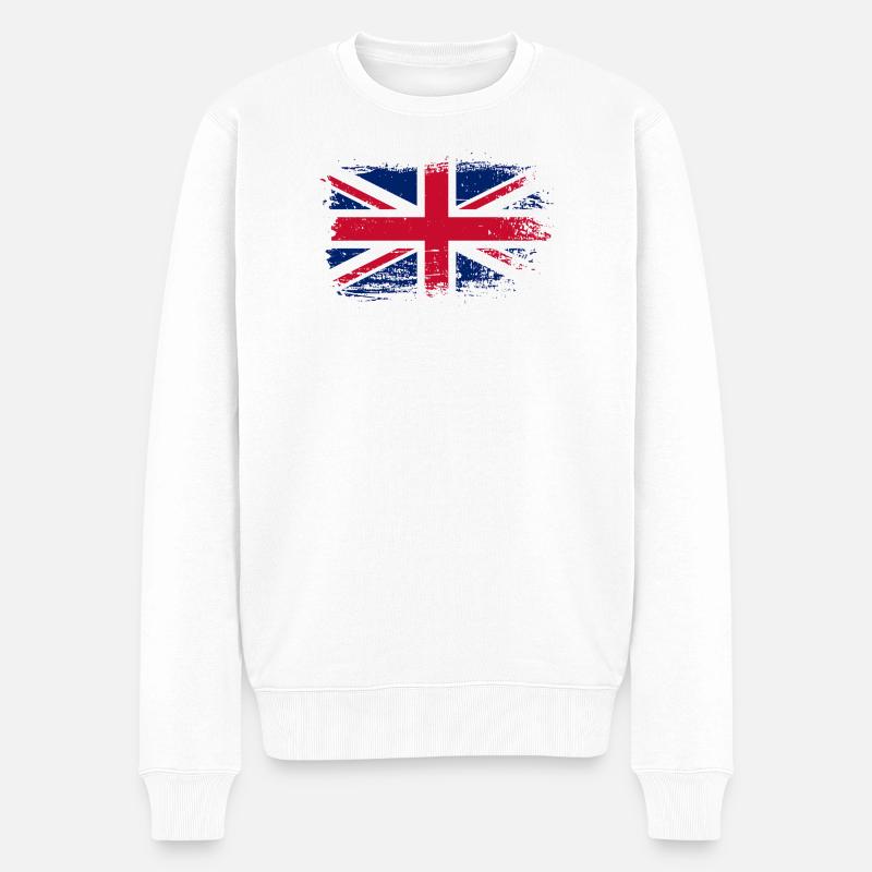 Distressed Union Jack Grunge - Männer Premium Bio Pullover - Weiß