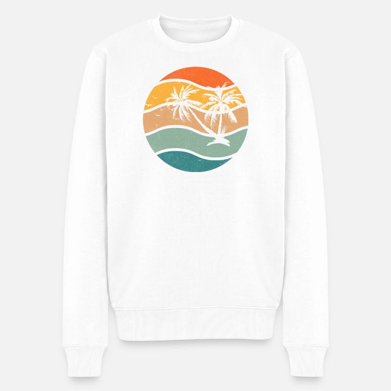 Coucher Palmier Rétro Circulaire - Pull Premium bio Homme - blanc
