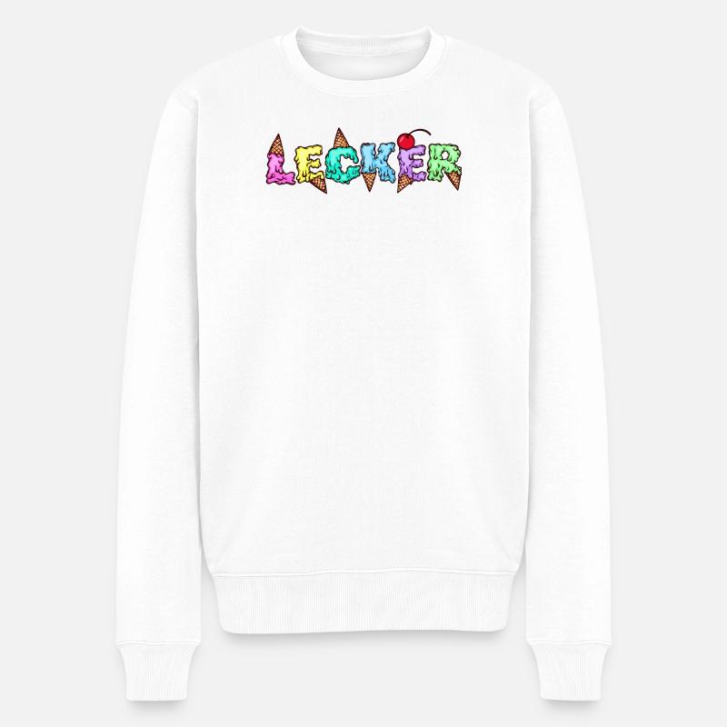 Lecker Eis Süßigkeiten Nachspeise Naschen Spruch - Männer Premium Bio Pullover - Weiß