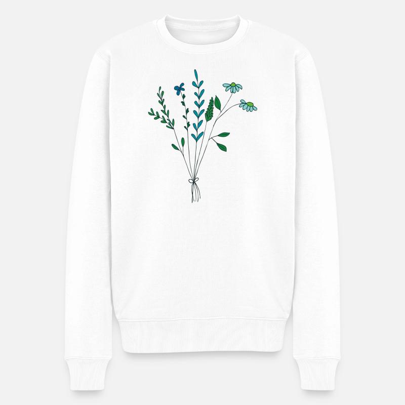 fleur prairie tons bleus fleurs sèches - Pull Premium bio Homme - blanc
