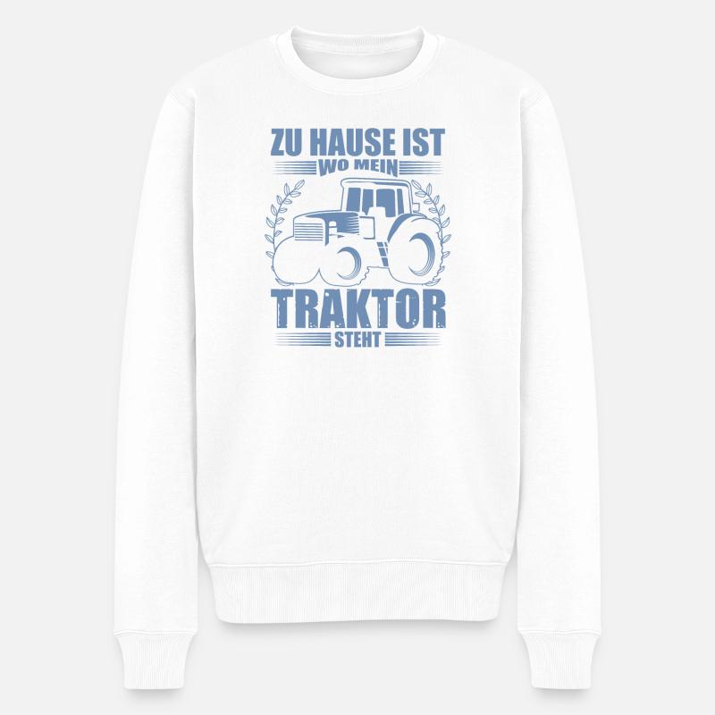 Landwirt Sprüche zu Hause ist wo mein Traktor - Männer Premium Bio Pullover - Weiß