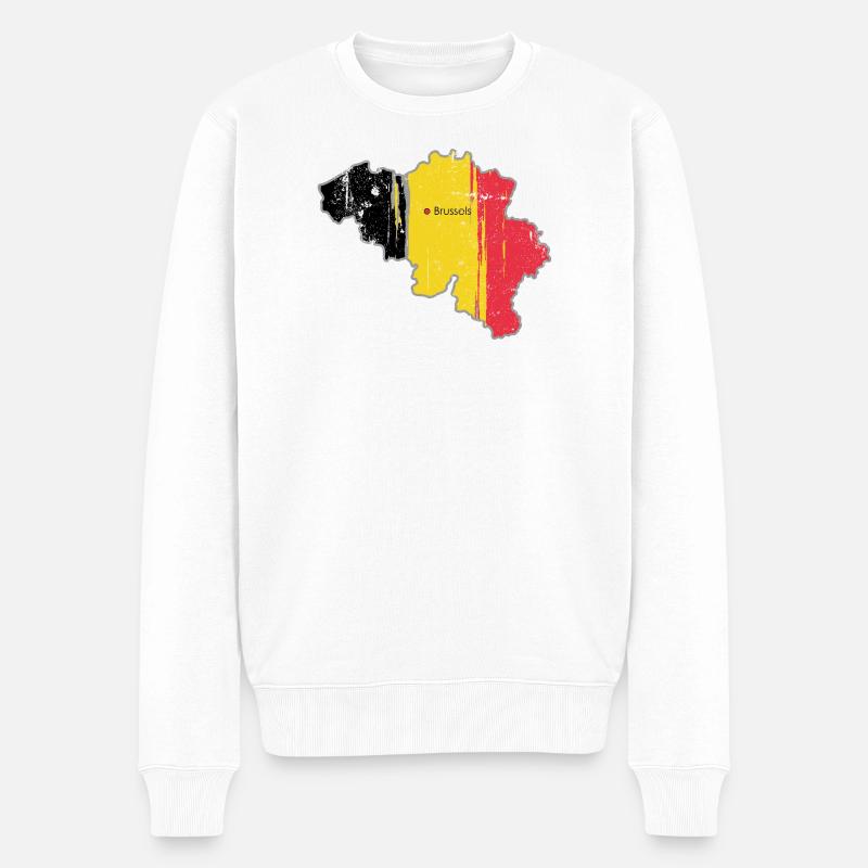 Carte de Bruxelles avec drapeau belge - Pull Premium bio Homme - blanc