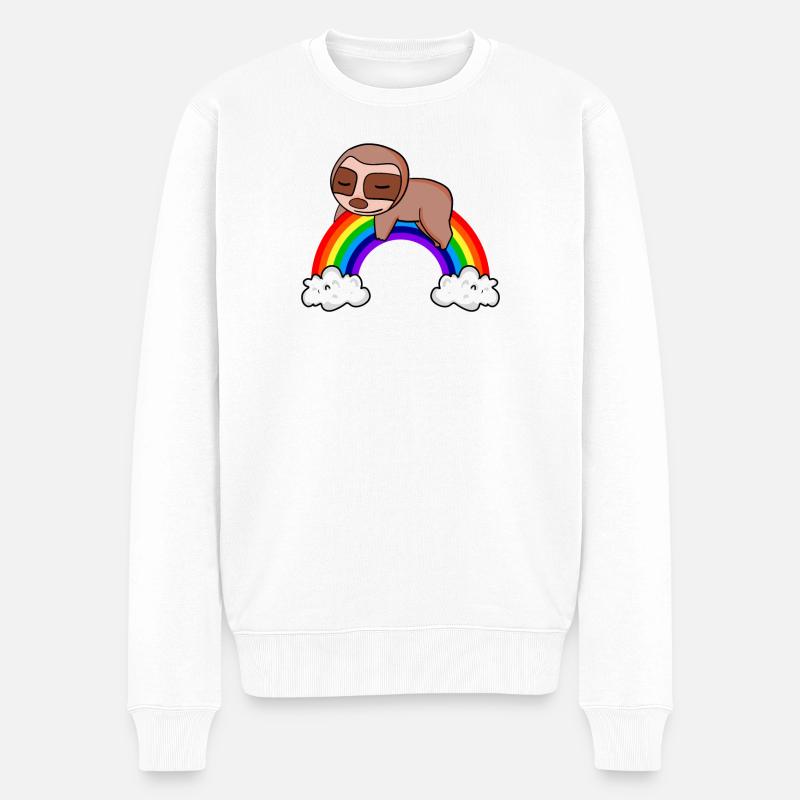Regenbogen Faultier - Männer Premium Bio Pullover - Weiß