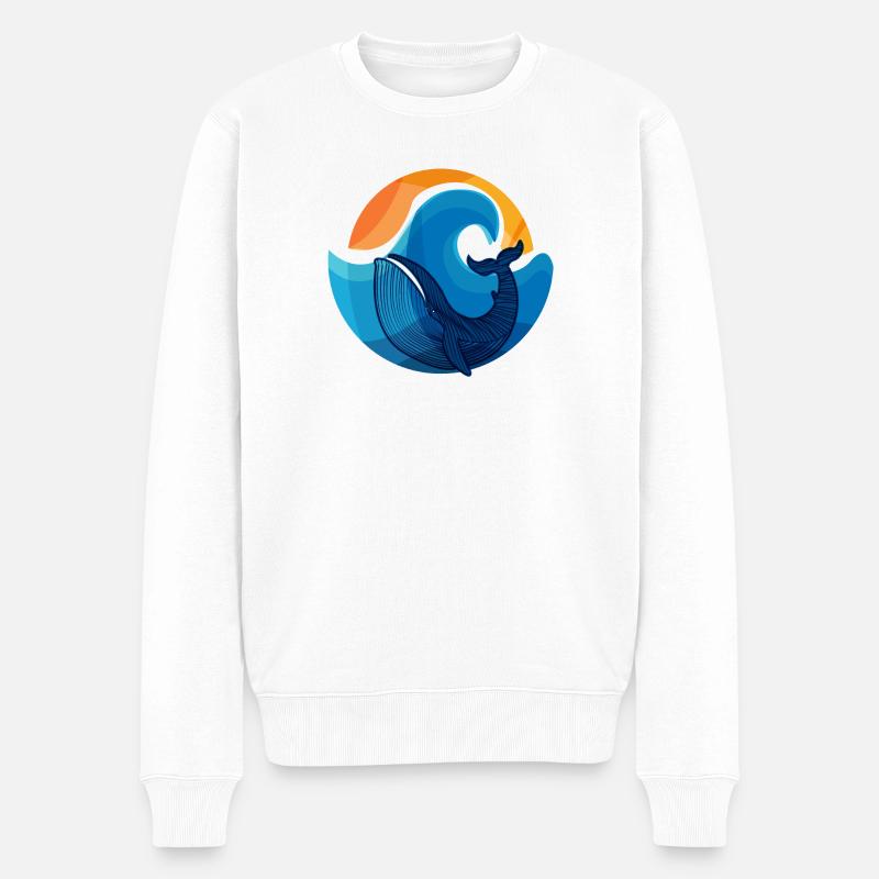 Wellen und Walhai Illustration - Männer Premium Bio Pullover - Weiß