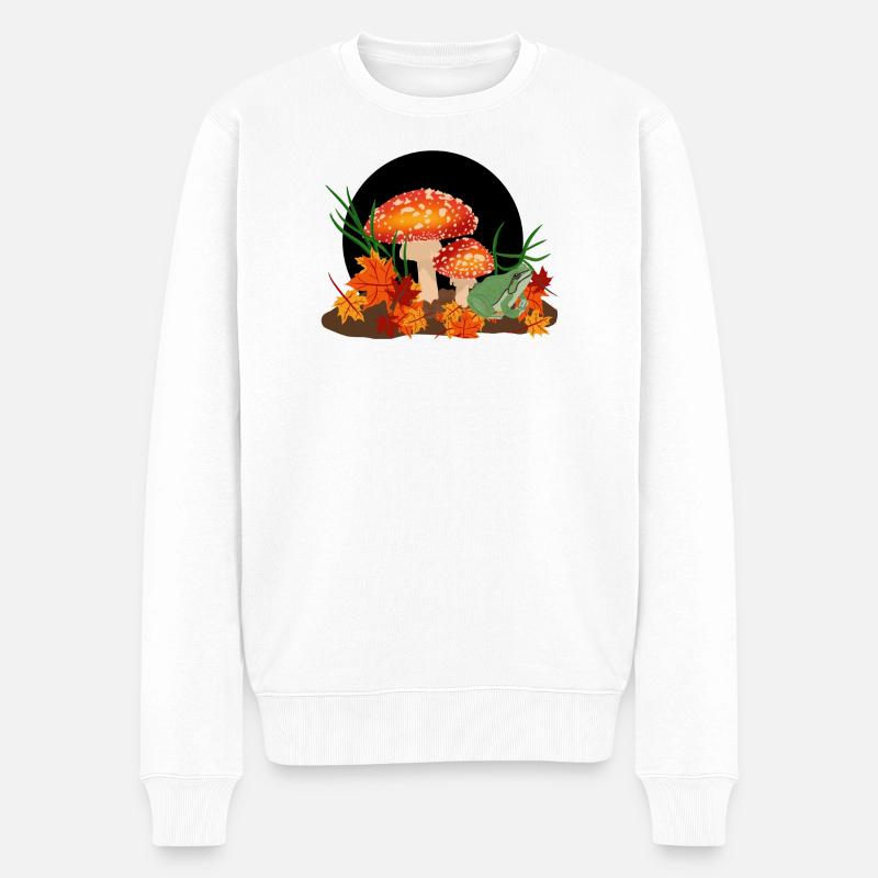 Pilze und Frosch - Männer Premium Bio Pullover - Weiß