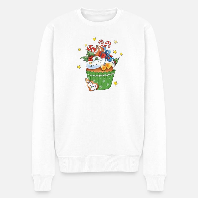 Bunter Weihnachtsmuffin - Männer Premium Bio Pullover - Weiß