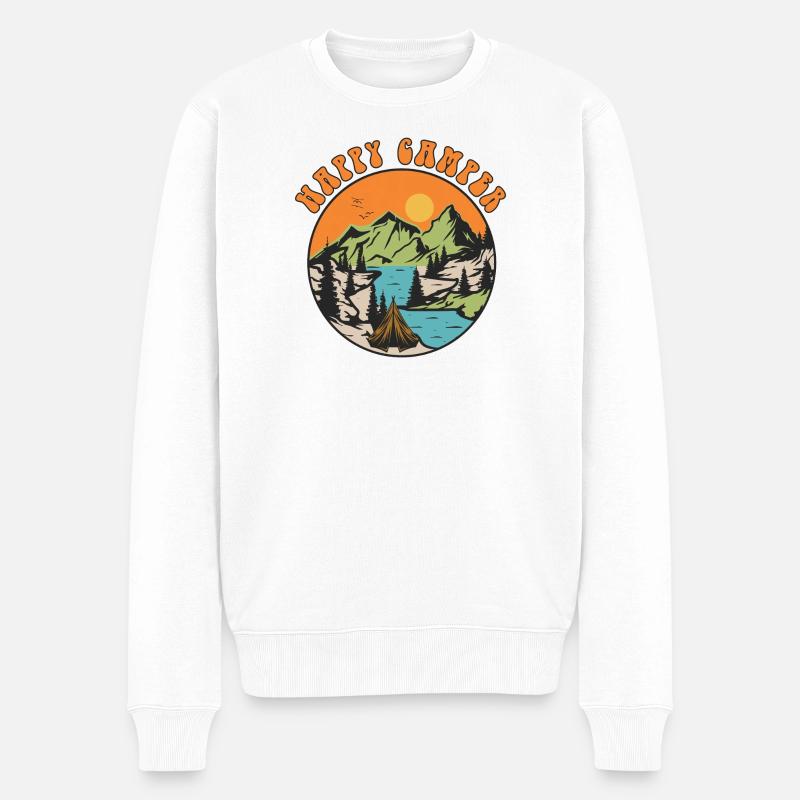 Glücklicher Camper - Männer Premium Bio Pullover - Weiß