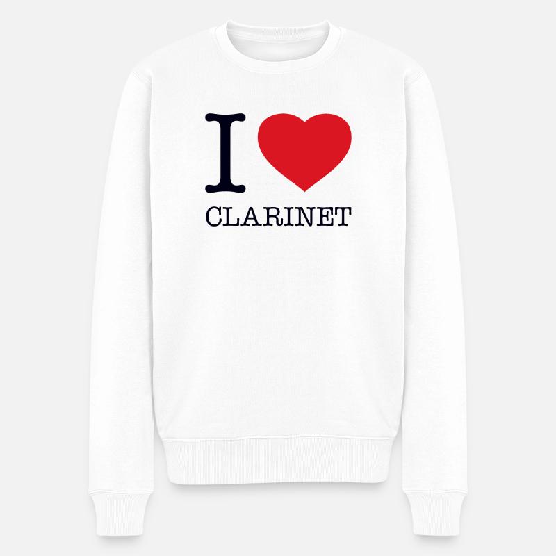 I LOVE CLARINET Klarinette - Männer Premium Bio Pullover - Weiß