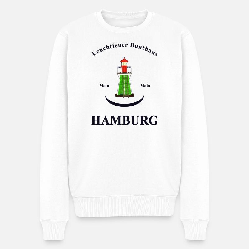 Hamburg Wahrzeichen Leuchtfeuer Bunthaus - Männer Premium Bio Pullover - Weiß