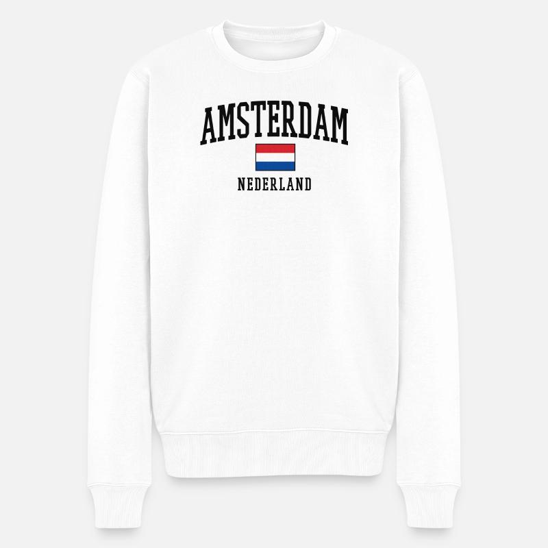 Amsterdam Niederlande Flaggenkunst - Männer Premium Bio Pullover - Weiß