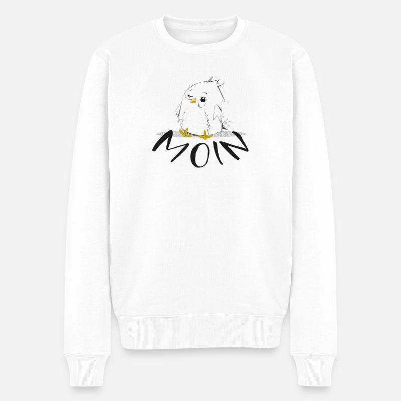 Moin, moin! Lustiger Vogel, Morgenmuffel - Männer Premium Bio Pullover - Weiß