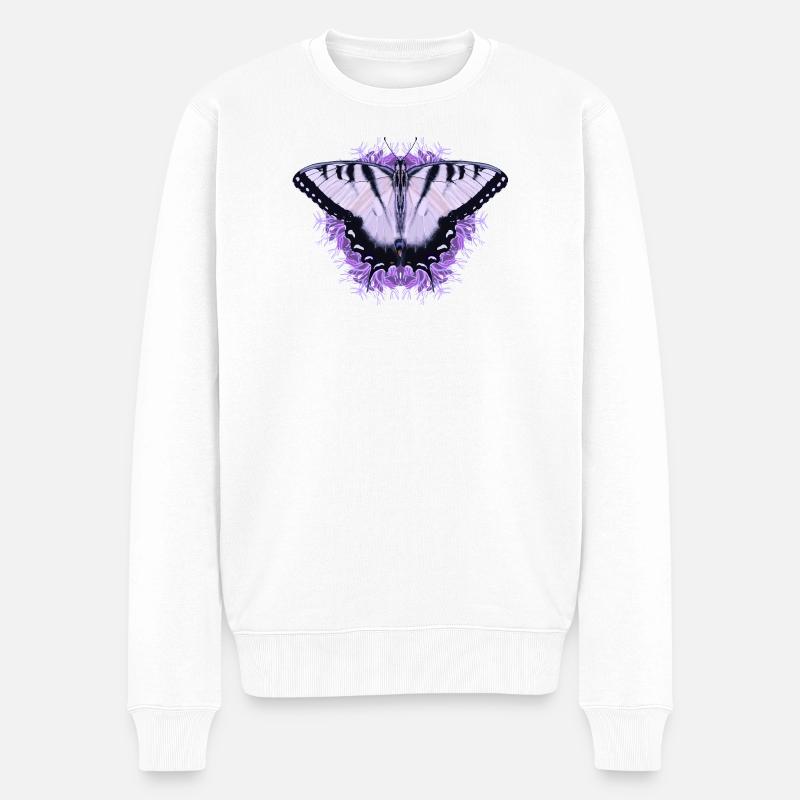 Papillon blanc à fleur pourpre - Pull Premium bio Homme - blanc