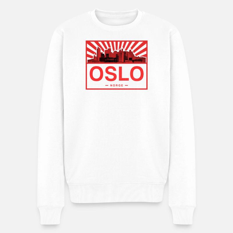 Oslo Skyline Rot Schwarz - Männer Premium Bio Pullover - Weiß
