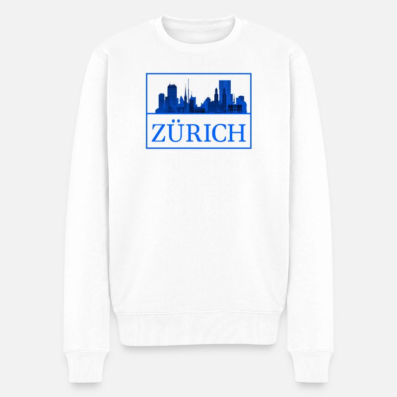 Silhouette bleue de Zurich Skyline - Pull Premium bio Homme - blanc