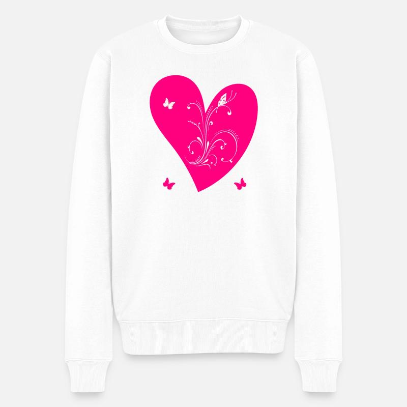 Pink Heart and Butterflies - Männer Premium Bio Pullover - Weiß