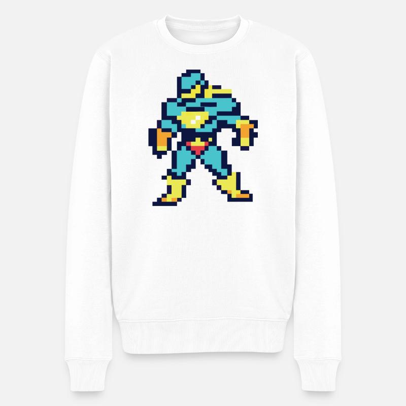 Super-héros Pixel Art - Héros masculin - Pull Premium bio Homme - blanc