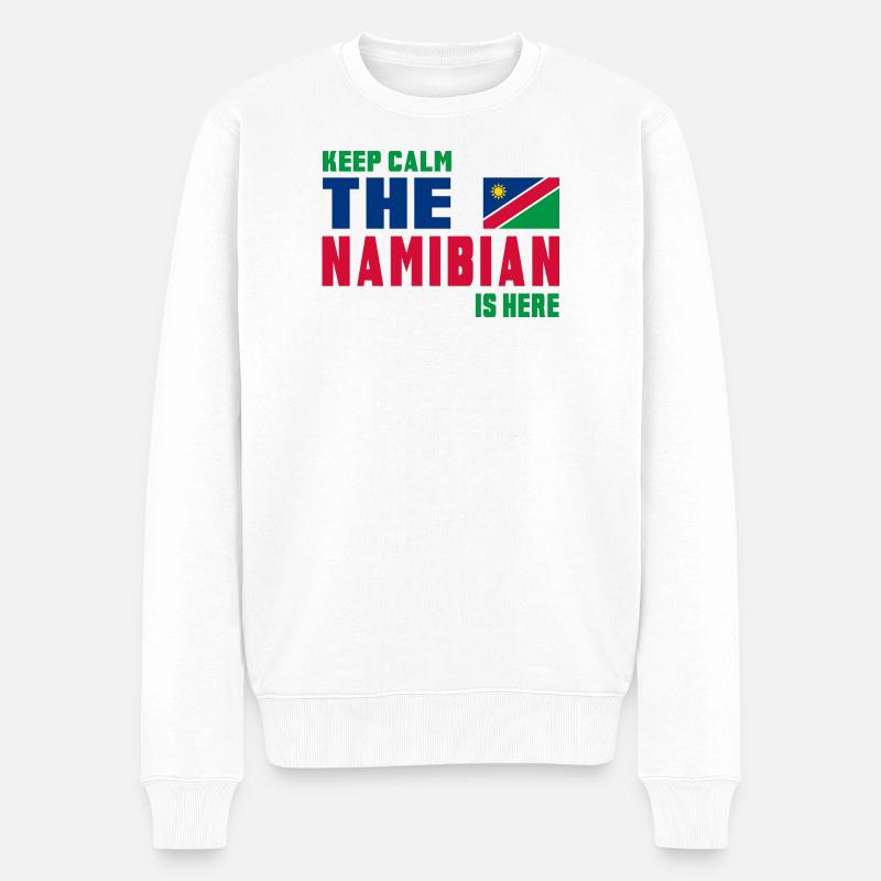 Keep Calm Namibia Flaggen Design - Männer Premium Bio Pullover - Weiß