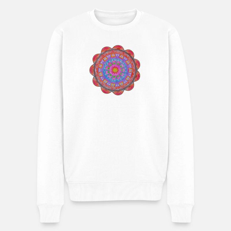 Kreismandala Farbexplosion - Männer Premium Bio Pullover - Weiß