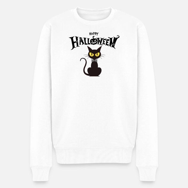 Black Cat Chic Fliege - Männer Premium Bio Pullover - Weiß