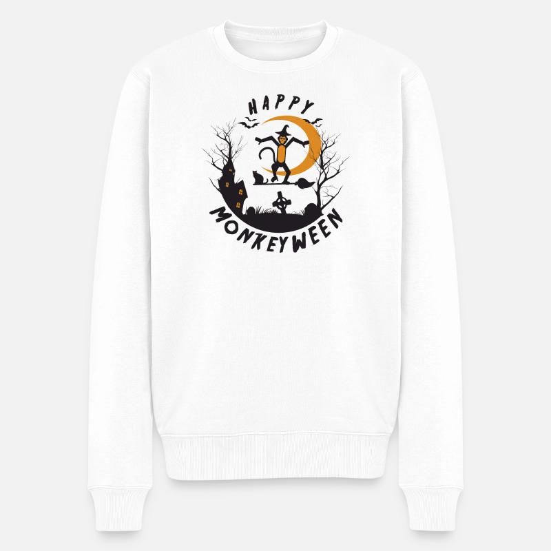 Happy Monkeyween - Männer Premium Bio Pullover - Weiß