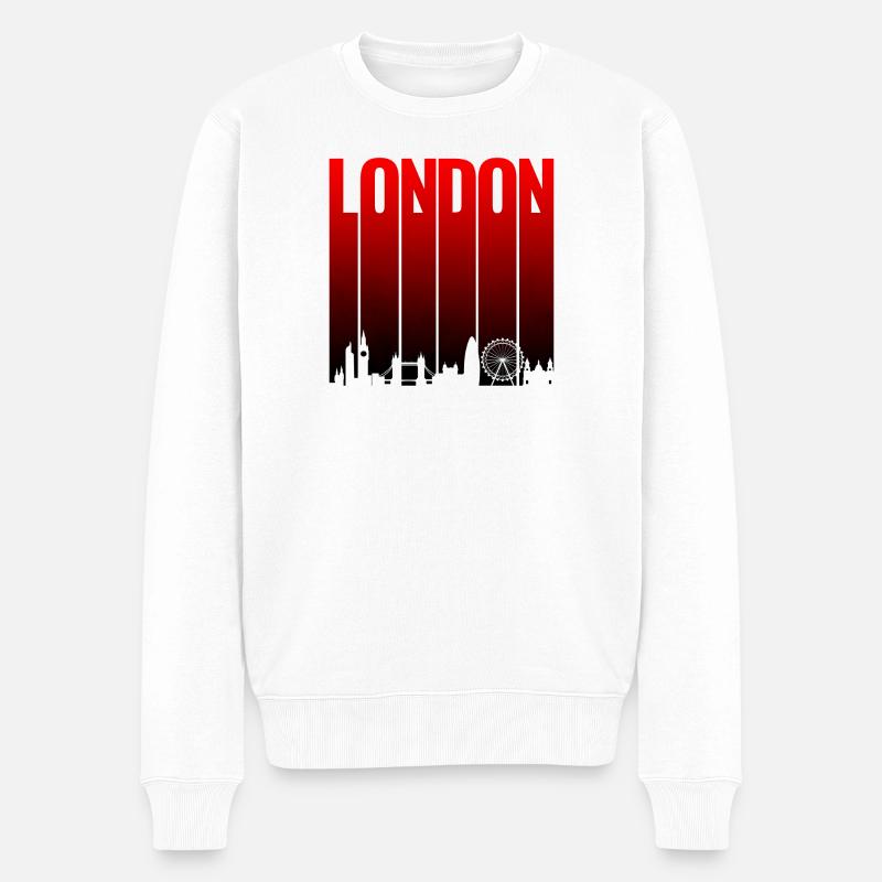 London Skyline Rot Gradient - Männer Premium Bio Pullover - Weiß