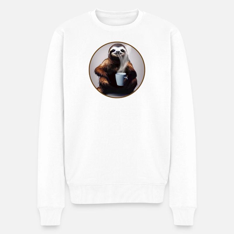 Faultier mit Kaffee - Männer Premium Bio Pullover - Weiß