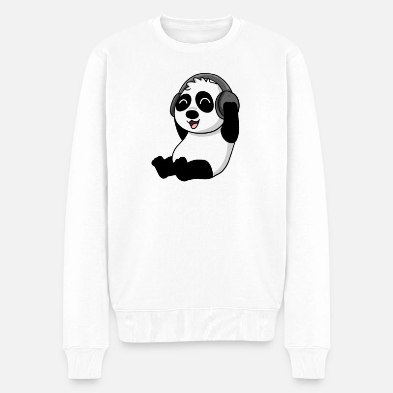 Niedlicher Panda hört Musik - Männer Premium Bio Pullover - Weiß