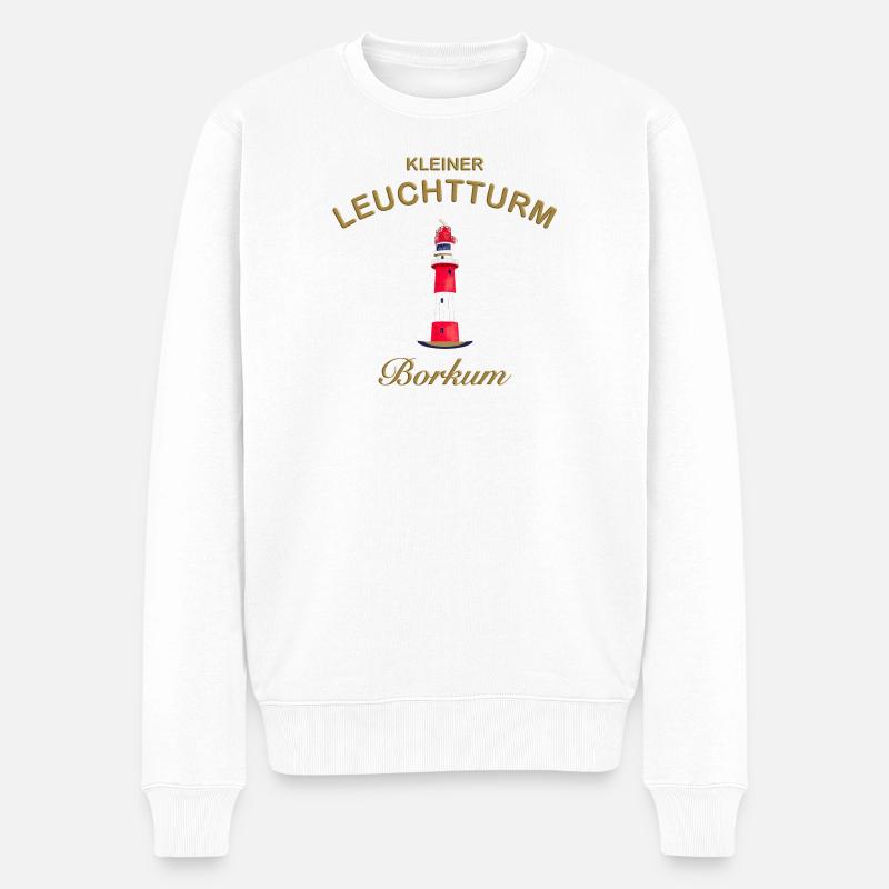 Borkum Kleiner Leuchtturm, Wahrzeichen, goldfarben - Männer Premium Bio Pullover - Weiß