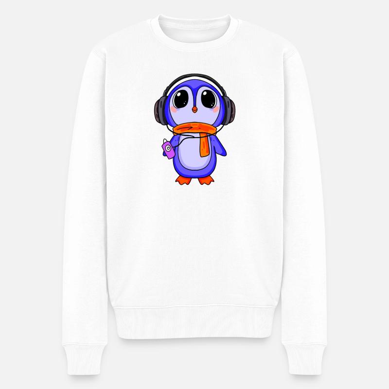 Pinguin hört Musik - Männer Premium Bio Pullover - Weiß