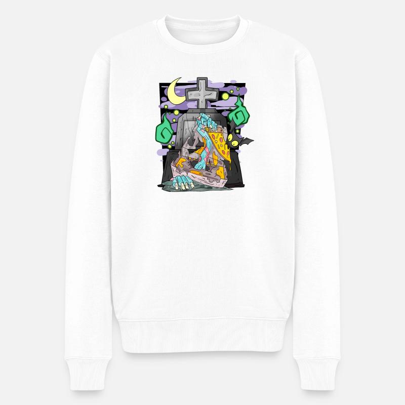 Zombie Grabstein Pizza lustig - Männer Premium Bio Pullover - Weiß
