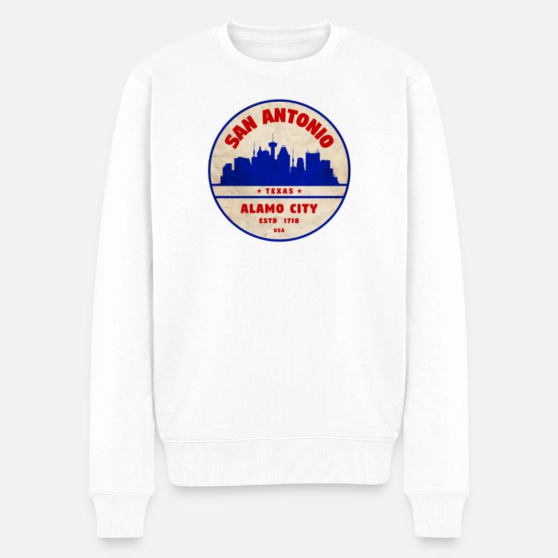 San Antonio Skyline Retro Abzeichen - Männer Premium Bio Pullover - Weiß