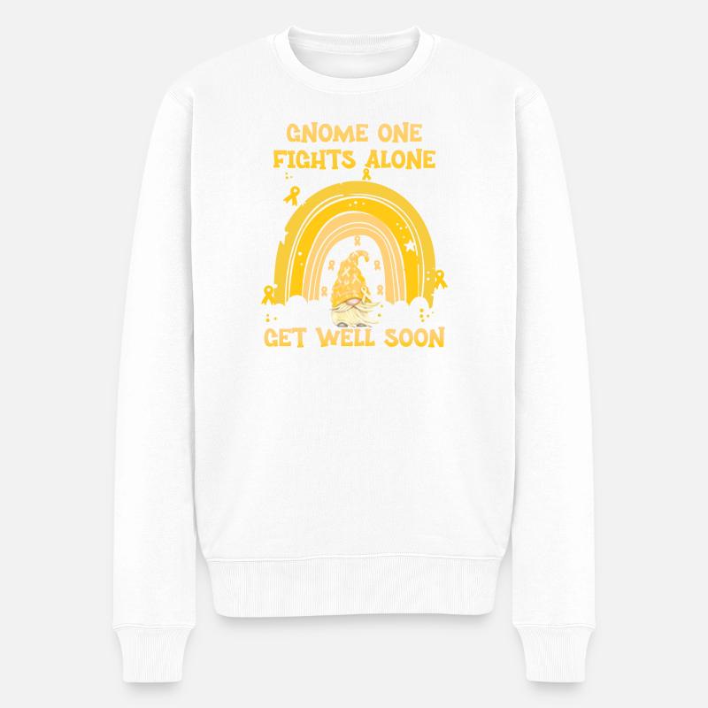 Gnome One Fights Alone Kinderkrebs - Männer Premium Bio Pullover - Weiß
