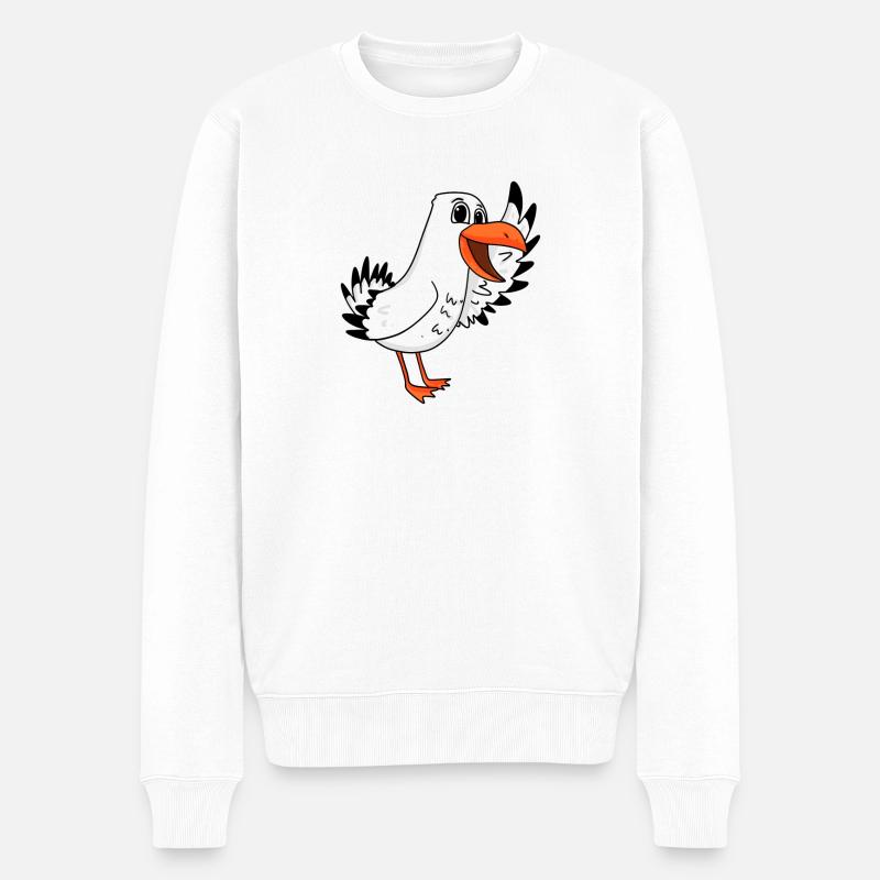 Möwe Begrüßung - Männer Premium Bio Pullover - Weiß
