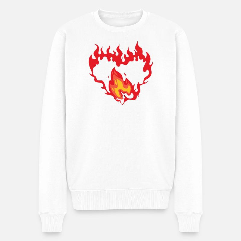 Symbolisches Flammendes Herz - Männer Premium Bio Pullover - Weiß
