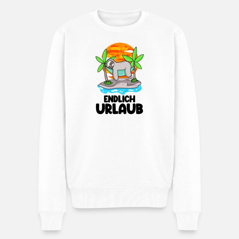 Urlaub Faultier - Männer Premium Bio Pullover - Weiß