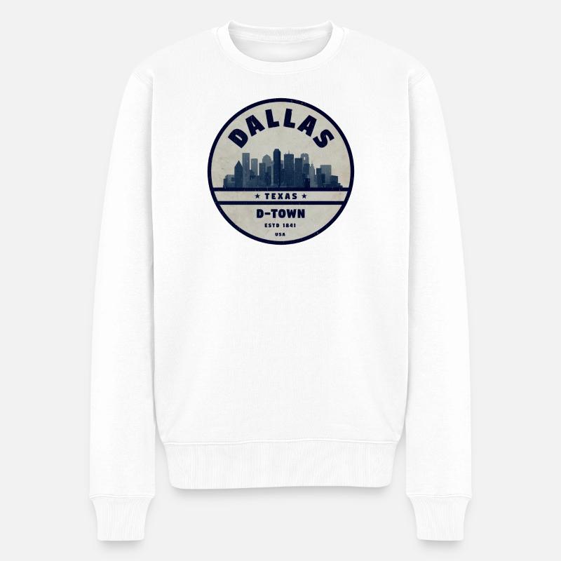 Dallas D-Town Skyline Emblem - Männer Premium Bio Pullover - Weiß