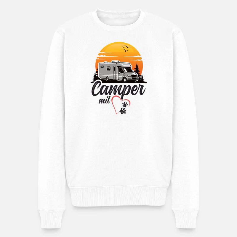 Camper mit Herz und Pfoten Hund Camping - Männer Premium Bio Pullover - Weiß